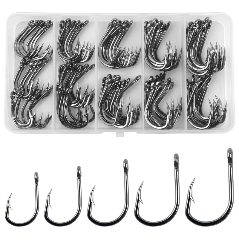 Shaddock Fishing Live Bait Saltwater Circle Hook Assortment - 100pcs 2X Stainless Steel Fishing Hooks Kit for Tuna Mackerel Striper Flounder Bluefish - Image 1